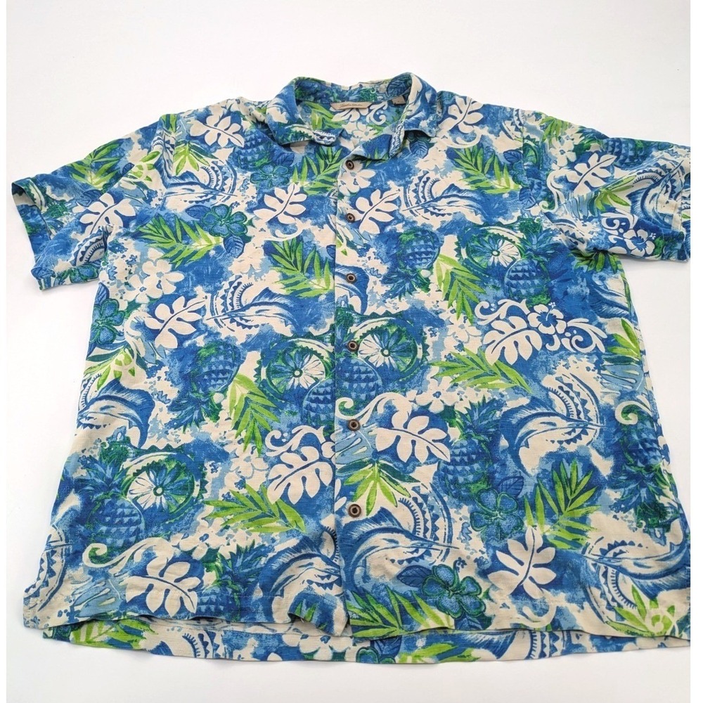 Paradise Collection Mens Silk Hawaiian Shirt Size Large Blue Tropical Floral